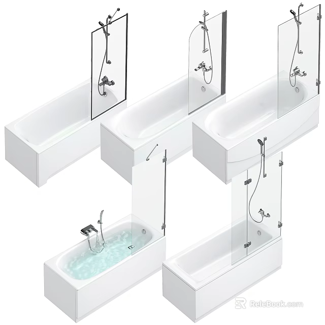 Modern Bathtub Designs With Glass Shower Door And White Interior Styles 3d model 
