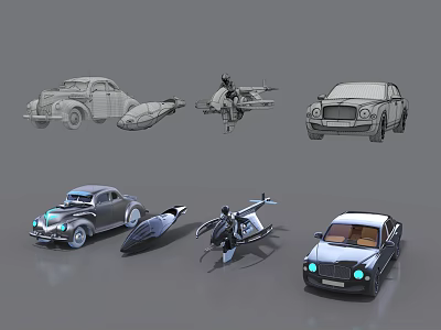 Diverse Functional Vehicles Concept Design With Vintage Modern And Aerial Models 3d model