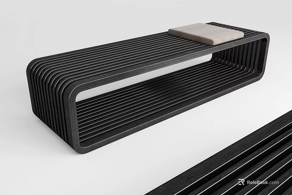 Modern Black Layered Striped Stool With Light Cushion And Minimalist Sleek Design 3d model 
