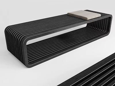 Modern Black Layered Striped Stool With Light Cushion And Minimalist Sleek Design 3d model