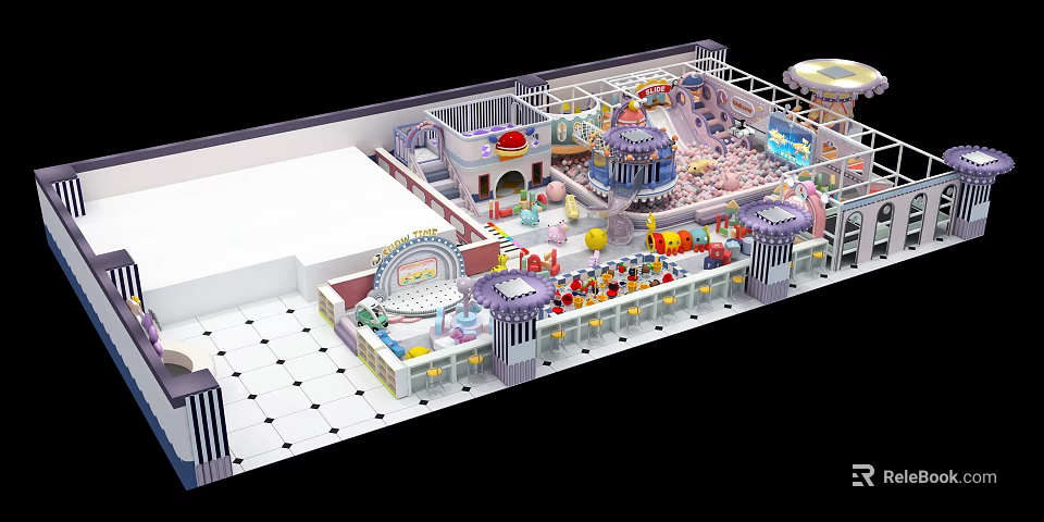 Indoor Playground Interior Design With Colorful Decorations Slides Climbing Structures And Seating Areas 3d model 
