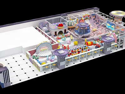 Indoor Playground Interior Design With Colorful Decorations Slides Climbing Structures And Seating Areas 3d model