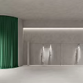Modern Flowing Yuhe Clothing Store with Clothing Mannequins Green Chairs and Display Area