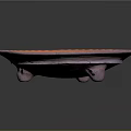Carved Orange Decorative Dish With Intricate Edge Patterns And Small Base Stand