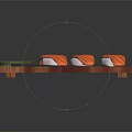 Fresh Salmon Sushi on Wooden Serving Board with Green Soy Sauce Dish and Chopsticks