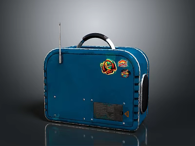Vintage Blue Portable Radio With Antenna Handle And Decorative Stickers 3d model