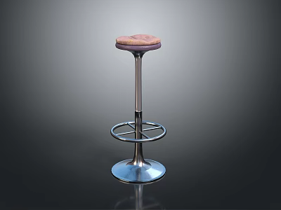 Modern Bar Stool With Wooden Seat Metal Frame Circular Base And Footrest 3d model