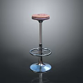 Modern Bar Stool With Wooden Seat Metal Frame Circular Base And Footrest