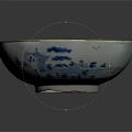 Hand Carved White Bowl With Brown Rim And Blue Decorative Patterns Marguerite Lettering