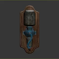 Wall Mounted Dispenser Design With Wooden Backboard Black Glass Container And Blue Metal Faucet