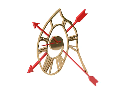 Golden Frame Clock With Roman Numerals And Red Arrow Hands 3d model