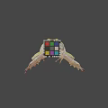 Green Frog Next to Colorful Rubik's Cube on Gray Background