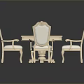 Classic Light Colored Dining Table Set Featuring Six Ornate Carved Chairs 3d model