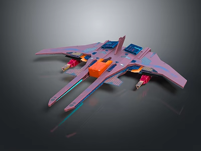 Futuristic Purple And Orange Aircraft Model With Streamlined Wings And Engines 3d model