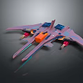 Futuristic Purple And Orange Aircraft Model With Streamlined Wings And Engines