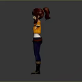 Game and Movie Character With Red Hair Orange Coat Blue Jeans Black Boots Arms Outstretched