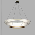 Modern Hanging Chandelier With Circular Layered Design And Illuminated White Rings In Interior Space