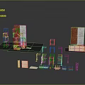 Building Scene Components With Scaffolding Frames Brick Sections And Wooden Platforms 3d model