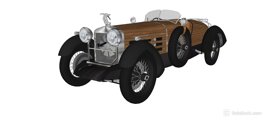 Vintage Open Top Car Featuring Wooden Body Silver Grille And Black Wheels 3d model 