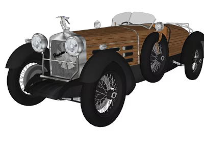 Vintage Open Top Car Featuring Wooden Body Silver Grille And Black Wheels 3d model
