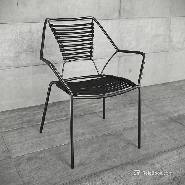 Modern Leisure Chair with Black Metal Frame and Woven Seat Back Design for Indoor Space 3d model 