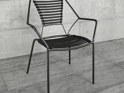 Modern Leisure Chair with Black Metal Frame and Woven Seat Back Design for Indoor Space 3d model