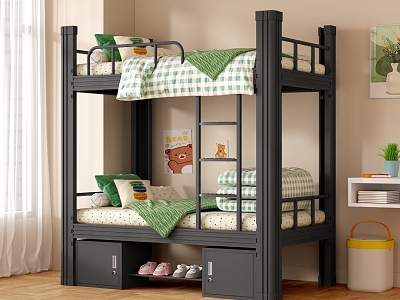 Upper and lower bunk bed iron bed high and low bed student dormitory bed staff dormitory iron bed 3d model