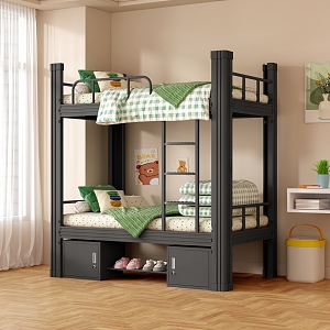 Upper and lower bunk bed iron bed high and low bed student dormitory bed staff dormitory iron bed 3d model