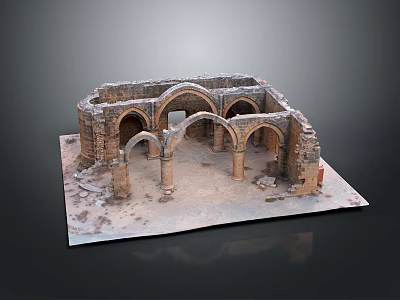 Ancient Ruins Landscape Featuring Stone Arches and Columns on Display Platform 3d model