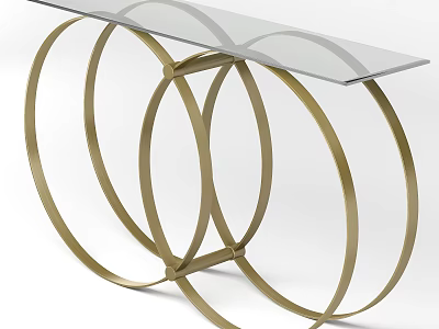 Modern Elegant Console Table With Golden Metal Frame Glass Top And Circular Rings 3d model