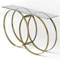 Modern Elegant Console Table With Golden Metal Frame Glass Top And Circular Rings