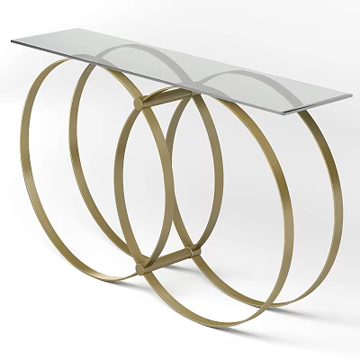 Modern Elegant Console Table With Golden Metal Frame Glass Top And Circular Rings 3d model