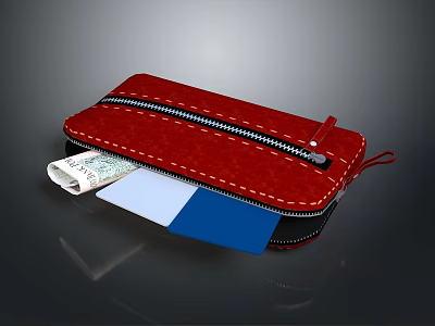 Red Leather Wallet with Zipper Closure Holding Cash and Cards for Daily Use 3d model