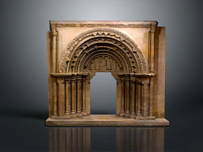 Ancient Stone Architectural Fragment With Arched Design And Decorative Carved Columns 3d model