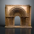 Ancient Stone Architectural Fragment With Arched Design And Decorative Carved Columns
