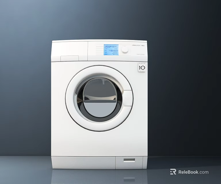 White Front Loading Washing Machine With Digital Display And Control Panel Design 3d model 