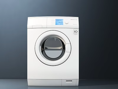 White Front Loading Washing Machine With Digital Display And Control Panel Design 3d model