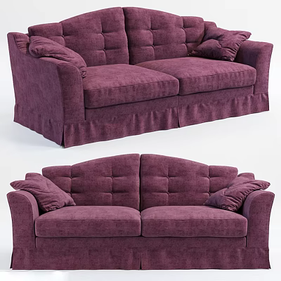 Purple Two Seater Fabric Sofa With Skirted Design And Comfortable Cushions 3d model