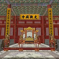 Traditional Chinese Palace Interior Featuring Golden Throne Red Decorations And Carved Pillars