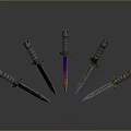 Five Different Knives with Colorful Blades and Unique Handle Textures