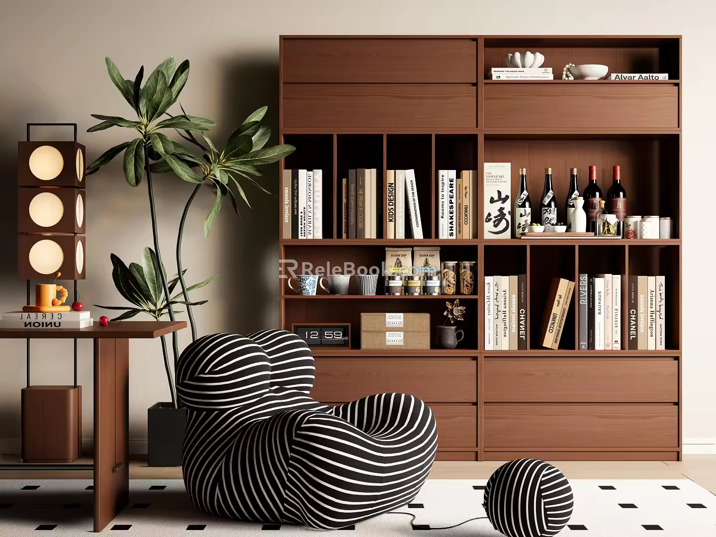 Modern Middle Ancient Bookcase Combination Bookcase Decorative Cabinet Book Decoration Lazy Sofa 3d model