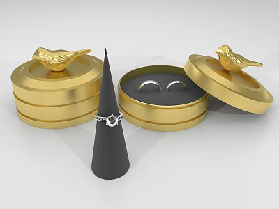 Luxury Jewelry Rings With Open Golden Boxes And Elegant Display Details 3d model