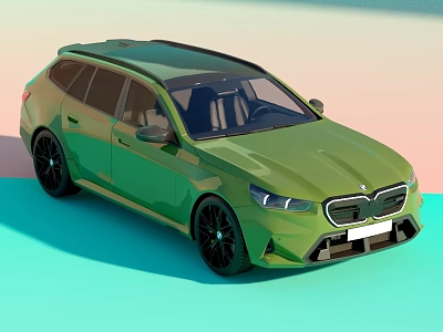 Green BMW Wagon Featuring Modern Sporty Design Black Roof And Wheels 3d model