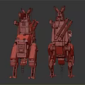 Dual Mechanical Rabbit Robots With Colorful Vintage Armor And Weapon Attachments