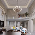 Luxurious Duplex Living Room With Crystal Chandelier Decorative Wall Panels And Dining Table
