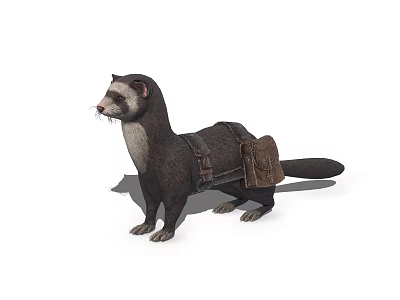 Aquatic Otter Wearing Brown Harness With Small Pouch Standing Still 3d model