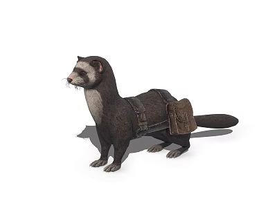 Aquatic Otter Wearing Brown Harness With Small Pouch Standing Still 3d model