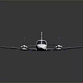Small White Twin Propeller Airplane With Streamlined Body And Cabin Windows On Gray Reflective Surface