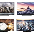 Smart TV with 4K Ultra HD Display Showing Stunning City Mountain and Glacier Landscapes