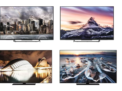 Smart TV with 4K Ultra HD Display Showing Stunning City Mountain and Glacier Landscapes 3d model